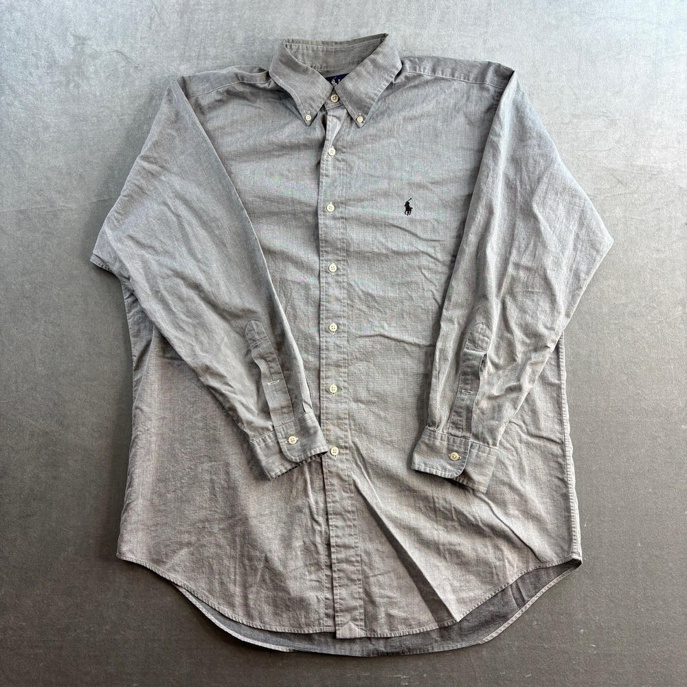 Ralph Lauren Yarmouth Button Up Shirt Men's 16 32/33 Gray Oxford Long Sleeve